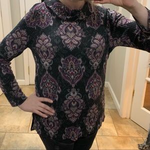 Chico’s Grey and Purple Cowl Neck Tunic Sweater